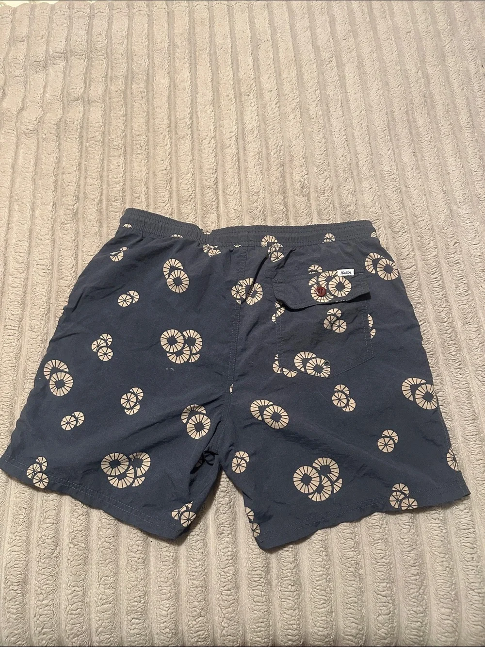 Katin Navy Swim Trunks with Cream Circular Print